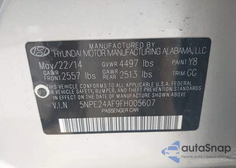 2015 Hyundai Sonata Se из США, поврежденный, VIN 5NPE24AF9FH005607